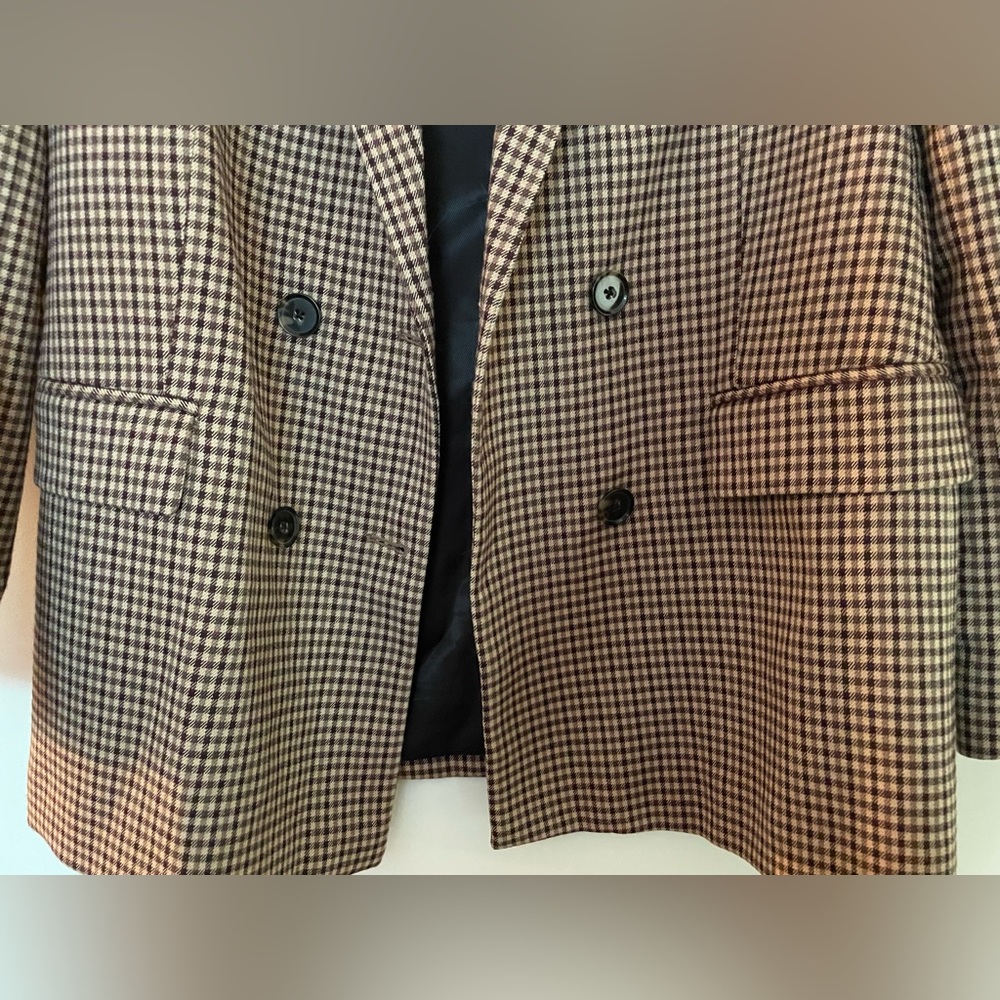 ZARA Brown Houndstooth Double-Breasted Blazer - Picture 6 of 8